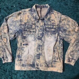 Red Ape Distressed Acid Wash Denim Jacket Bleached Streetwear Style